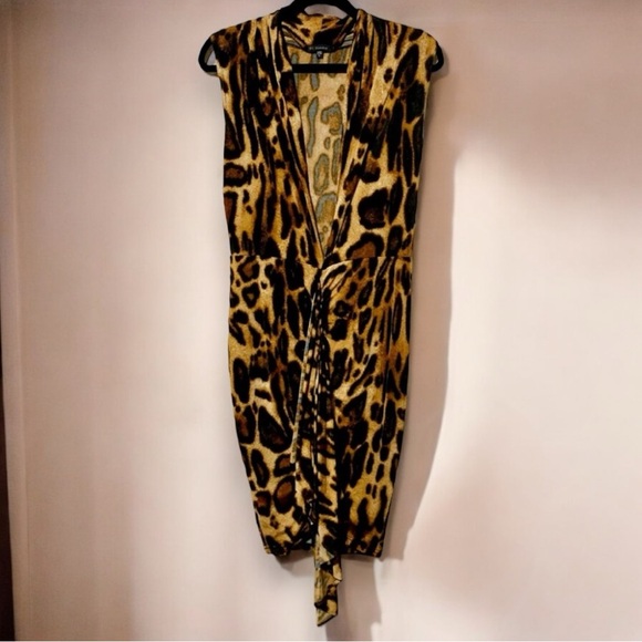 Decordon Leopard Deep Plunge Party Club Sleeveless Dress Size Large - Picture 3 of 5